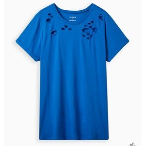 Torrid Relaxed Fit Cotton Poly Jersey Crewneck Destructed Rolled Sleeve Tee